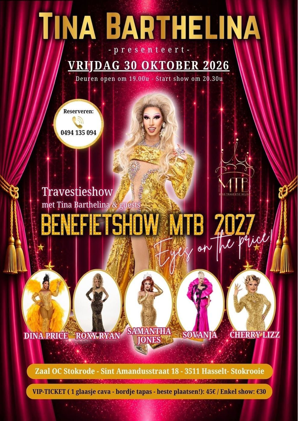 Flyer Benefietshow MTB met Tina Barthelina en Roxy Ryan