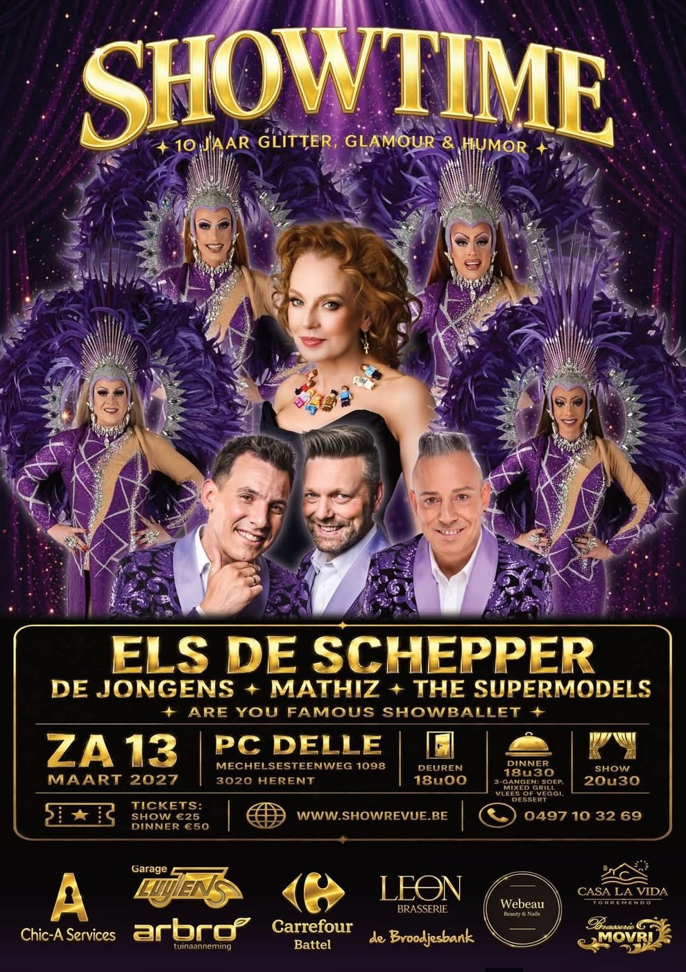 Flyer Showtime 10 jaar Glitter, Glamour en Humor