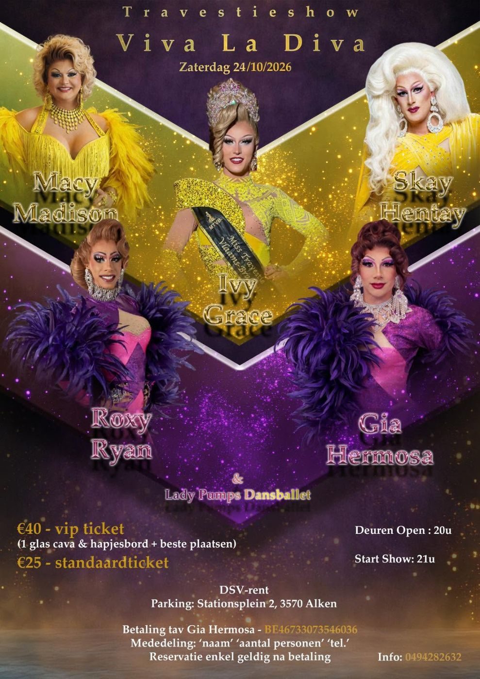 Flyer Travestieshow Viva La Diva met Roxy Ryan